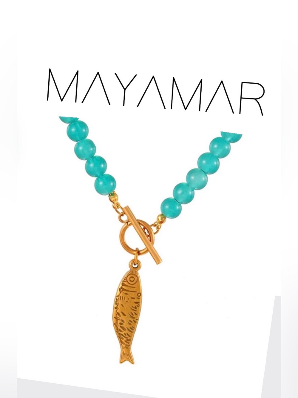 mayamar blue bead with 24kt plated gold fish and toggle